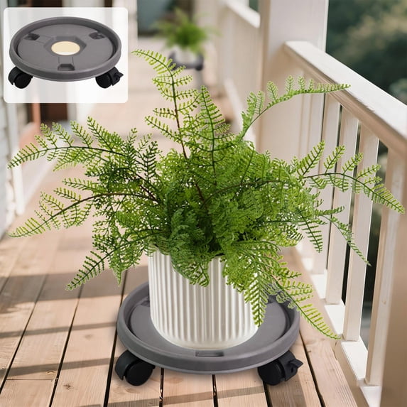 Plant Tray Rolling Saucer, Gray Plastic Circular Raised Edge, Water Catchment, Easy Mobility, Durable, Sun Resistant, Indoor Outdoor Potted Plants, Home Gardeners