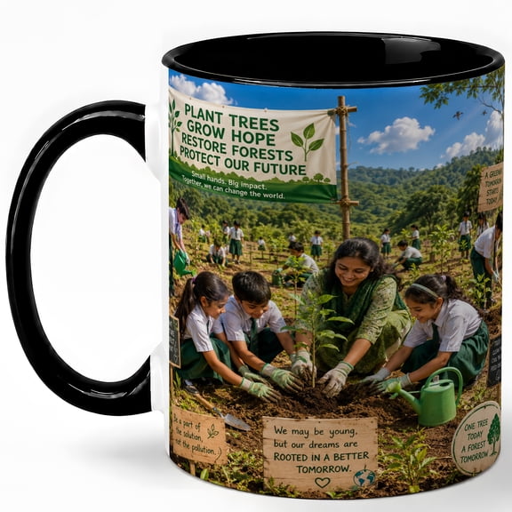 Plant Trees Grow Hope Coffee Mug, School Tree Planting Earth Day Design, 11 oz Ceramic Cup