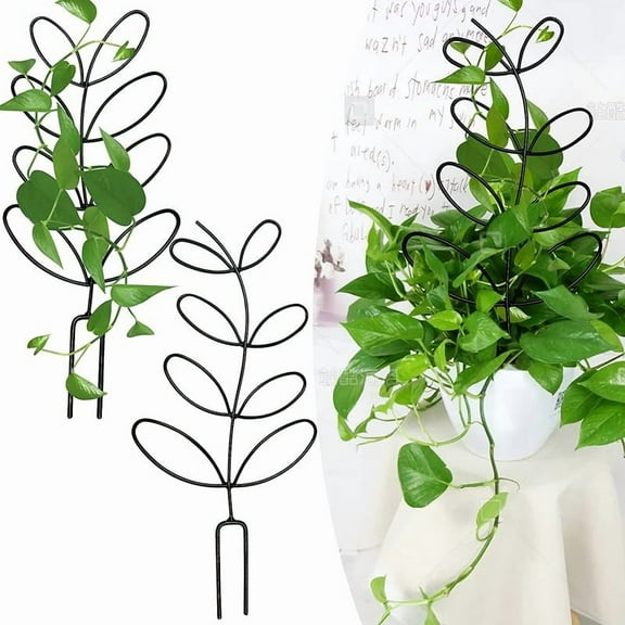 Plant Trellis for Climbing Plants Outdoor Indoor, Mini Garden Trellis, Metal Potted Plant Support, Stackable Small Plant Trellis, 12'' Climbing Trellis Flower Pots Supports Lattice, 2 Pks (Black)