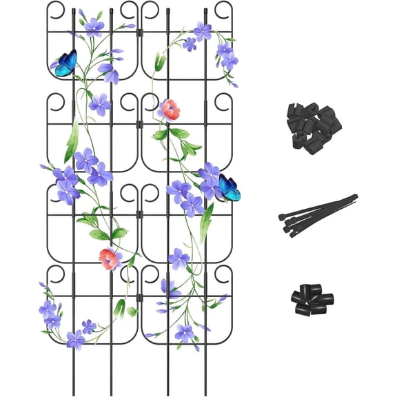 Blingluck 8 Pack Stackable Metal Trellis, Sturdy Indoor Support for Potted Vines, Pothos, Ivy and Flowers(Black)