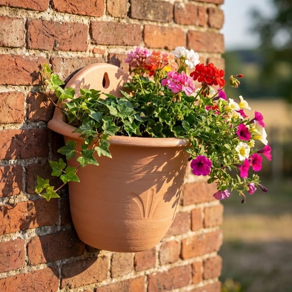 Plant Trough Pot, Small Imitation Pottery Embossed Trough Planter in Light Brown Tone, Plastic Growing Container for Vegetable Herb Home Garden Decoration