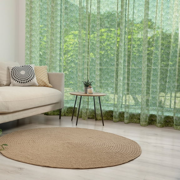 Plant Tulle Curtains with Rod Pocket, Fascinating Leaves on Branches Exotic Setting Floral Arrangement Jungle Themed Greens, Sheer Drape for Wedding Party 2 Panels, 7 Sizes, Fern Green, by Ambesonne