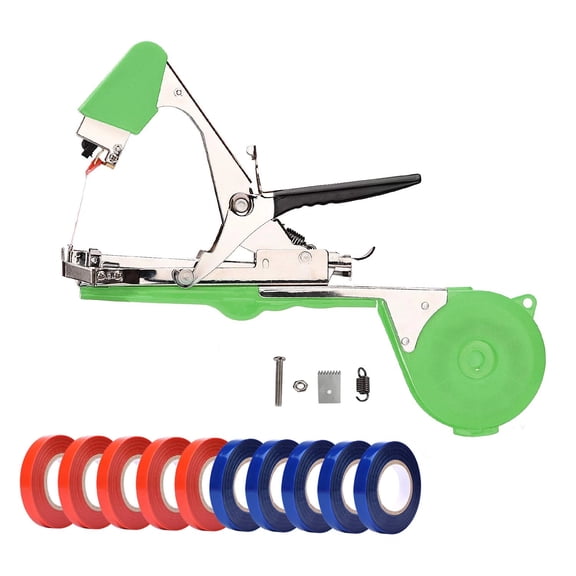 Plant Tying Machine Tape Tool for Tomatoes Peppers Grapes Cucumbers and Vining Vegetables Quickly and Easily Tie, Great for Gardeners Farmers, with Tapes, Staples - Green