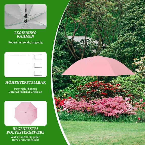 Plant Umbrella, Plant Umbrellas for Outdoor Plants, Garden Umbrella Shade for Potted Plants and Garden Beds, Provide Shade to Defend Plants From Blazing Sun(Pink,23.6in)
