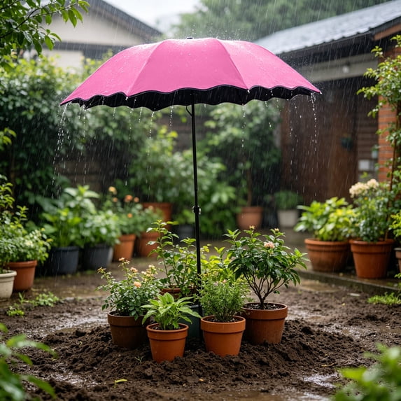 Umbrellas For Outdoor Plants, Larger Garden Umbrella Sun Shade For Garden Beds Potted Adjustable Angle Shade Cover Umbrellas For Flower ,Hot Pink - 125Cm