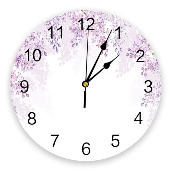 Plant Vine Purple Flower Wall Clock Modern Design Living Room Decoration Kitchen Clock Mute Wall Watch Home Interior Decor(10 Inch)