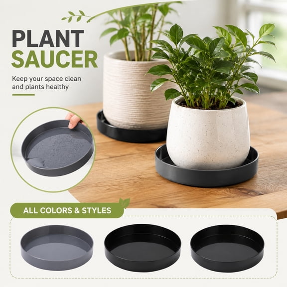 Plant Water Catcher Tray, 9 Inch Round Plastic Plant Saucer, Decorative Round Tray for Home Decor, Drip Proof Pot Tray for Potted Plants, Durable Resin Planter Saucer, Waterproof