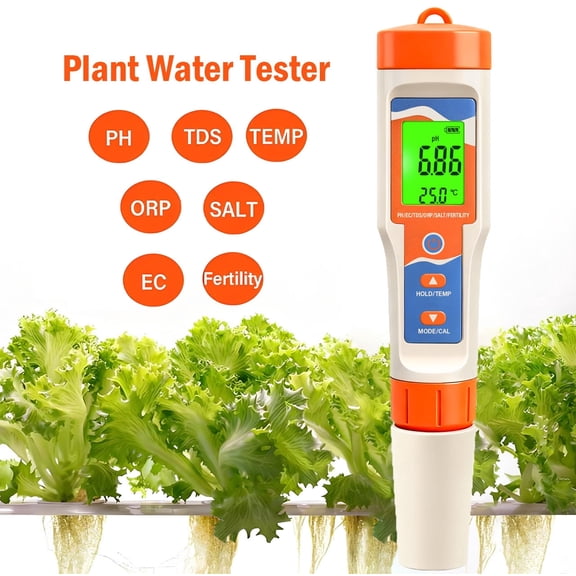 Plant Water Meter, pH Meter, 7 in 1 Digital Water Tester for pH TDS EC SALT ORP TEMP Fertility, TDS Meter for Hydroponics, Aquarium, Swimming Pool, Hot Tub