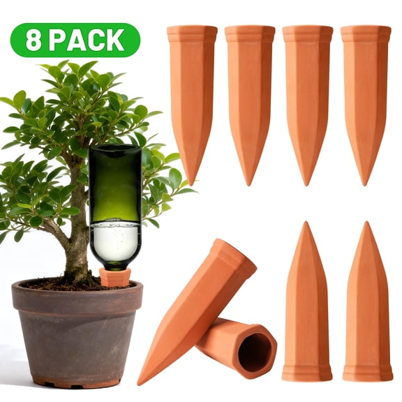 Plant Self-Watering Stakes, Qissep 8 Pcs Plant Watering Devices, Terracotta Automatic Plant Waterer Devices Auto-Water Irrigation System for Indoor/Outdoor Plants