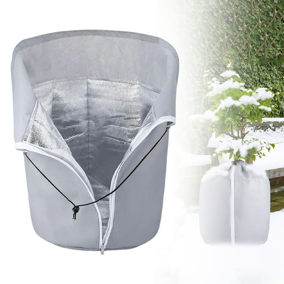 Plant Winter Protection Pot with Drawstring and Zipper,17.7" x19.7"Plant Pot Covers,Flower Pot Protection Bag,Plant Covers Freeze Protection for Outdoor Winter Garden Fruit Trees Potted Shrubs Grey