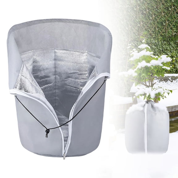 Plant Winter Protection Pot with Drawstring and Zipper,17.7" x19.7"Plant Pot Covers,Flower Pot Protection Bag,Plant Covers Freeze Protection for Outdoor Winter Garden Fruit Trees Potted Shrubs Grey