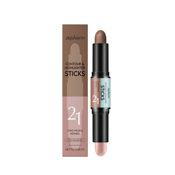 Zephoco 2-in-1 Contour Highlight Stick - Dual-Head, High-Gloss & Contouring, Easy Application, 7g