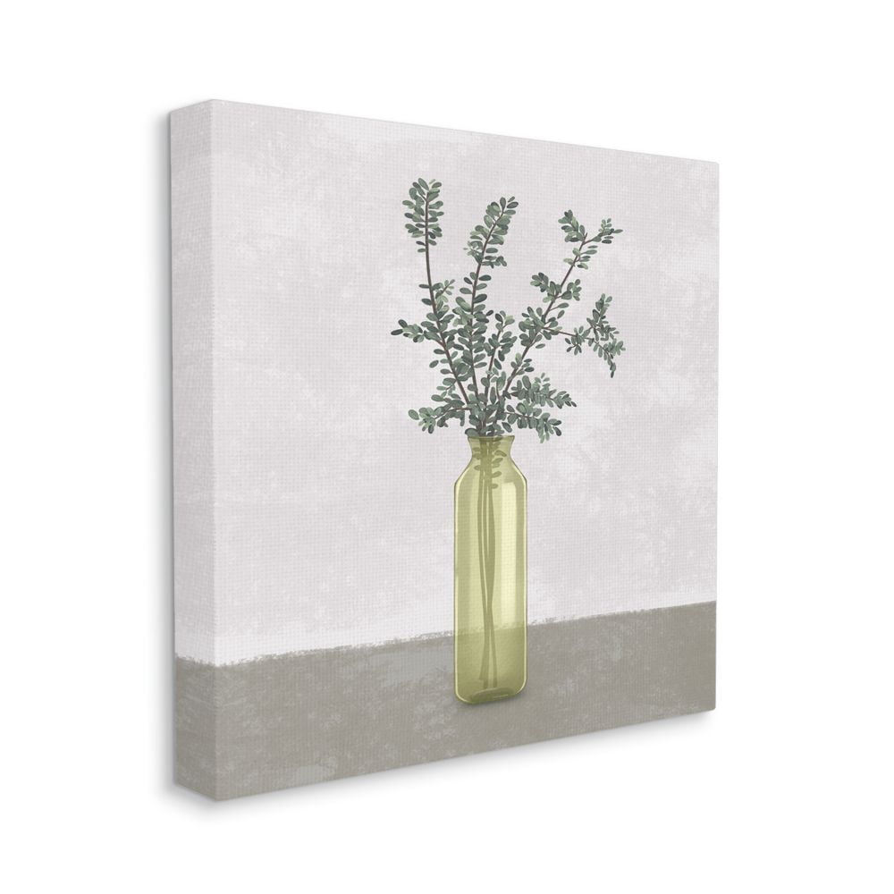 Plant in Vase Neutral Grey Design Botanical & Floral Gallery-Wrapped Canvas Print Wall Art, 17x17