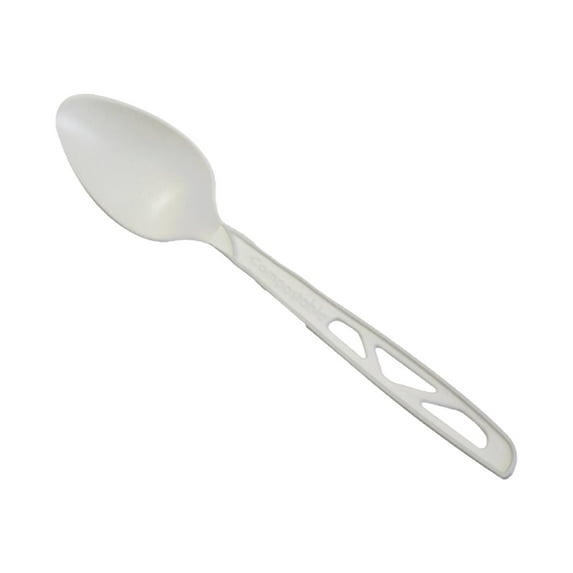 Emerald Plant to Plastic PLA Spoon Heavy-Weight White 100 Pieces/Sleeve 5 Sleeves/Box (EMRSPOONC)