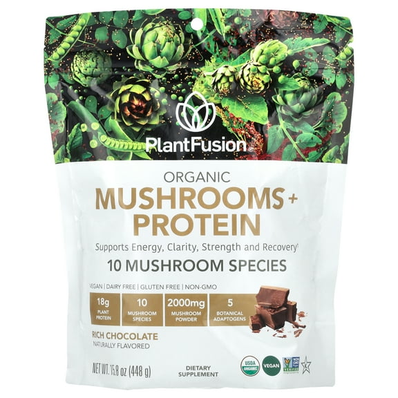 PlantFusion Organic Mushrooms + Protein, Rich Chocolate, 15.8 oz (448 g)