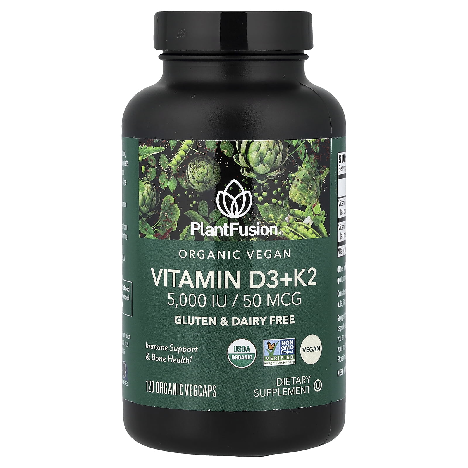 PlantFusion Organic Vegan, Vitamin D3 + K2, 120 Organic VegCaps