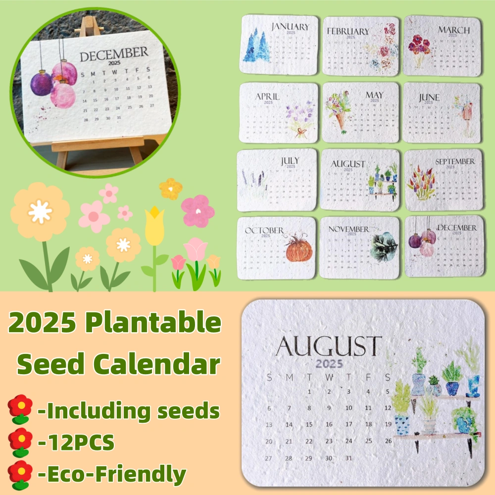 Plantable Seed Calendar 2025,Seed Calendar from January 2025 to