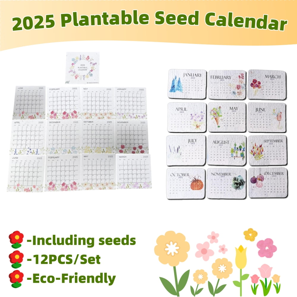 Plantable Seed Calendar 2025,Seed Calendar from January 2025 to