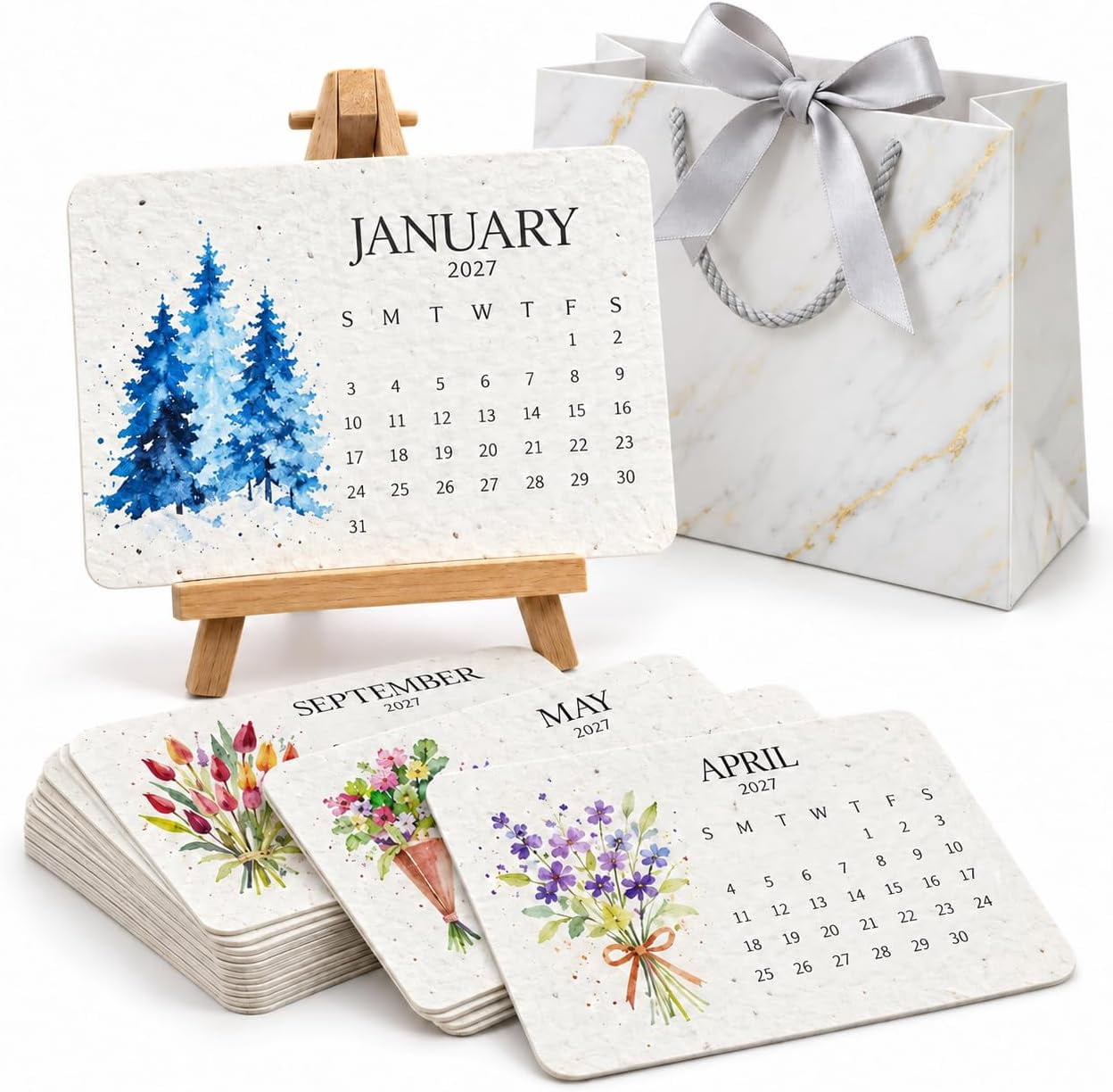 Plantable Seed Calendar 2027, 12 Monthly Seed Paper Cards with Wooden ...