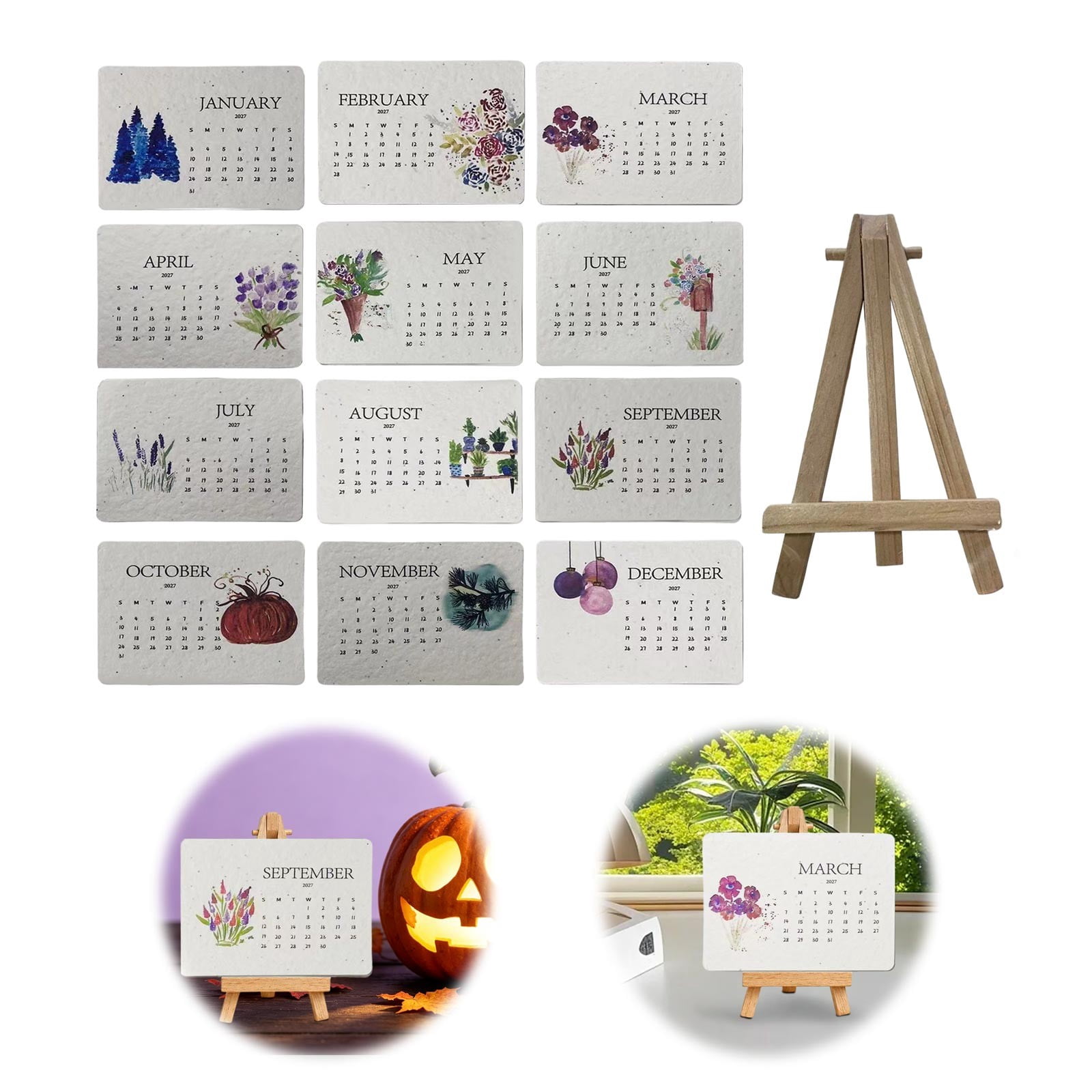 Plantable Seed Calendar 2027 Wildflower Paper Calendar with Stand ...