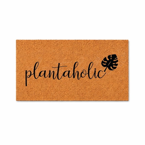 Plantaholic, Leaf Design - Brown Coir PVC Outdoor Doormat (24x48 inches)