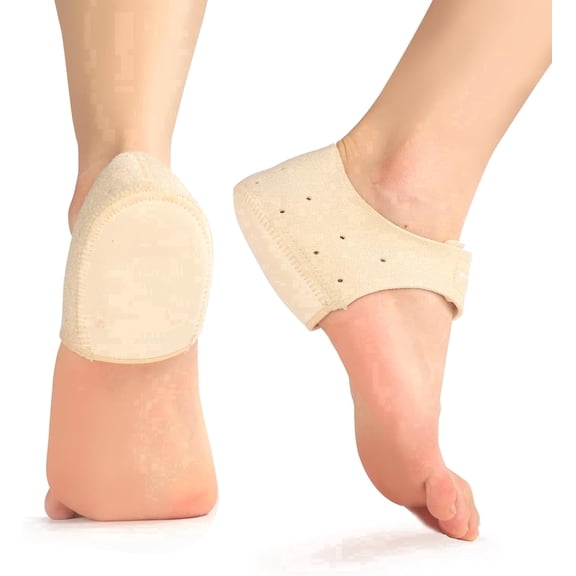 Promifun Plantar Fasciitis Heel Cup Protectors - Heel Cups for Heel Spur,Achilles Tendinitis,Cracked Heels,Heel Pain Relief Products - Gel Heel Cushion Pads,Beige,Large(W 9.5-13 / M 8.5-12)