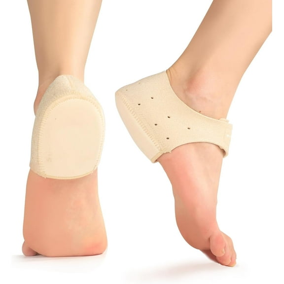 Plantar Fasciitis Heel Cup Protectors - Promifun Heel Cups for Heel Spur,Achilles Tendinitis,Cracked Heels,Heel Pain Relief Products - Gel Heel Cushion Pads,Beige,Large(W 9.5-13 / M 8.5-12)