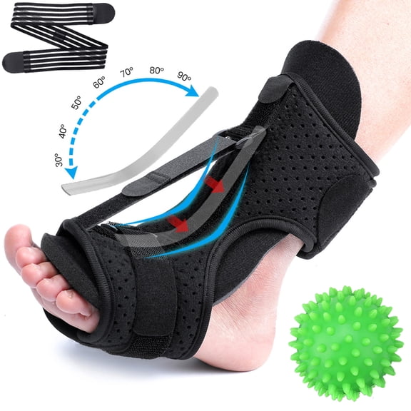 Plantar Fasciitis Night Splint, Adjustable Plantar Fasciitis Brace with Spiky Massage Ball, Breathable Plantar Fasciitis Support for Flat Feet Achilles Tendonitis Heel Ankle Foot Pain