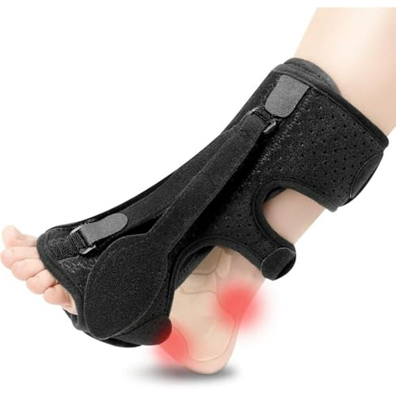 Plantar Fasciitis Night Splint, Plantar Fasciitis Relief Brace, 3 Adjustable Straps Relief Brace for Foot Drop, Achilles Tendonitis & Heel Pain - Day & Night Support (Black) Black One Size Black
