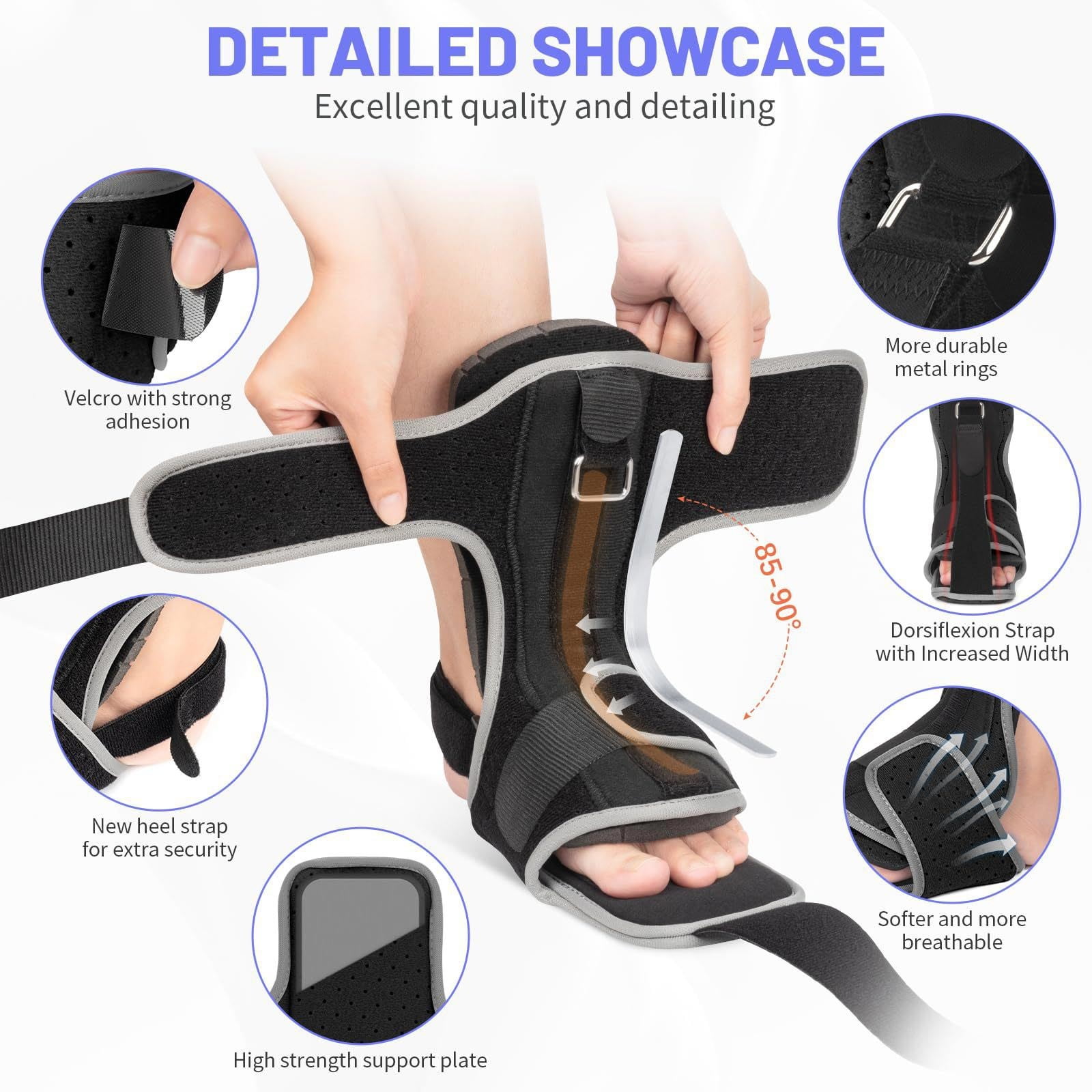 Plantar Fasciitis Night Splint, Upgraded Adjustable Foot Brace for Pain Relief, Drop Foot, Achilles Tendonitis \u0026 Heel Spur Relief for Women \u0026 Men (Black and Pink Versatile Fit for Everyone)