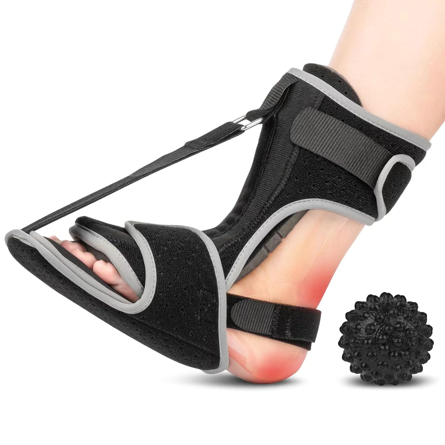 Plantar Fasciitis Night Splint: Upgraded Foot Brace with Massage Ball for Pain Relief Caused by Plantar Fasciitis Achilles Tendonitis Foot Drop Heel Spur Flat Arch, One Size \u0026 Unisex
