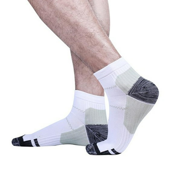 Plantar Fasciitis Socks 2 PAIR Heel Pain Foot Pain Relief Arch Support Running Gym Compression Foot Socks & Low Cut Foot Sleeves FREE Eyeglass Pouch by Juniper's Secret (White/Gray, S/M)