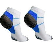 Plantar Fasciitis Socks 2 Pair Heel Arch Support Socks for Men & Women Running Gym Compression Low Cut Sock Free Eyeglass Pouch by Juniper's Secret (White/Dark Blue, L/XL)