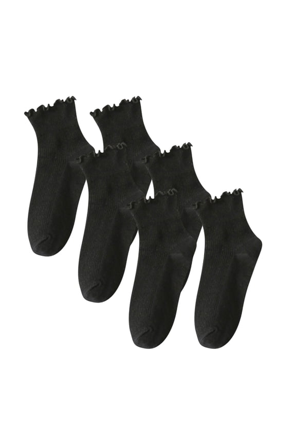 Plantar Fasciitis Socks 3 Pairs Ruffle Crew Socks Womens Ribbed Casual Cotton Socks Black One Size