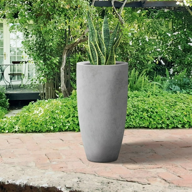 Plantara 24" H Tall Raw Concrete planter, Large Outdoor Plant pot