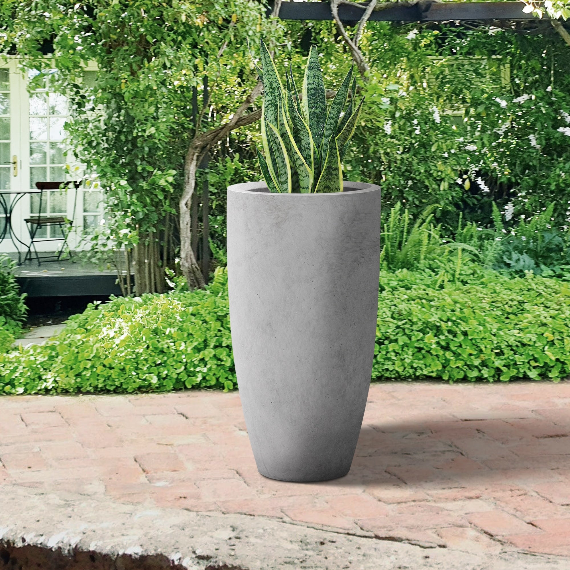 Tall Gray Concrete Indoor/Outdoor Planter with Drainage Holes