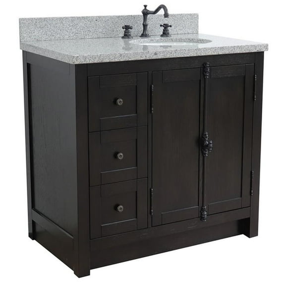 Plantation 37" Vanity with Right Oval Sink in Brown/Gray Granite Stone