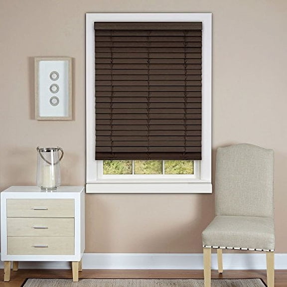 Plantation Collection Cordless Madera Falsa 2-Inch Faux Wood Blind - Mahogany - 39" x 64" (Actual Measurement 38.5quo