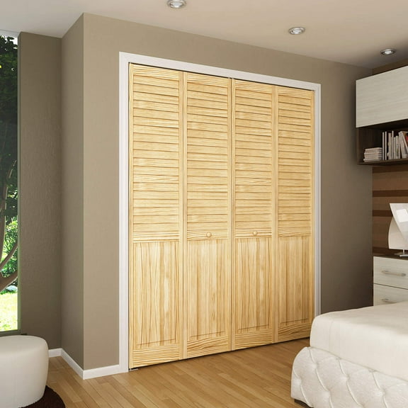 Plantation Louver Panel Solid Core Unfinished Wood Bi-fold Door