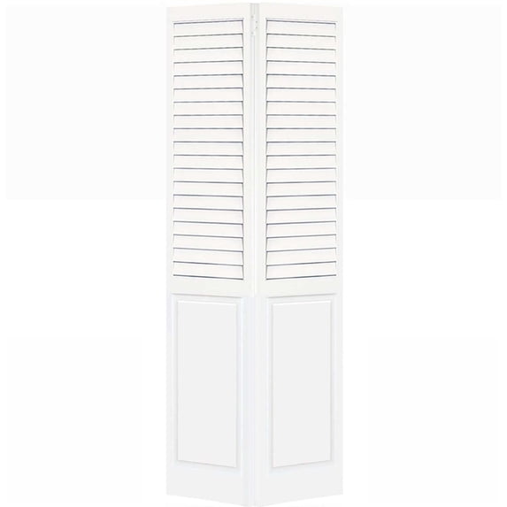 Kimberly Bay Plantation Louver-Panel Solid Core White Wood Bi-fold Door
