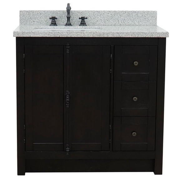 Bellaterra Home 400100-37L-BA-GYR 37 in. Single Vanity with Granite Top & Rectangle Sink Left Doors & Left Sink, Brown Ash & Gray