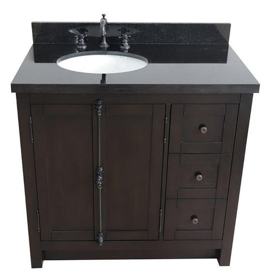 Plantation Solid Wood Vanity with Left Oval Sink in Brown/Black Galaxy