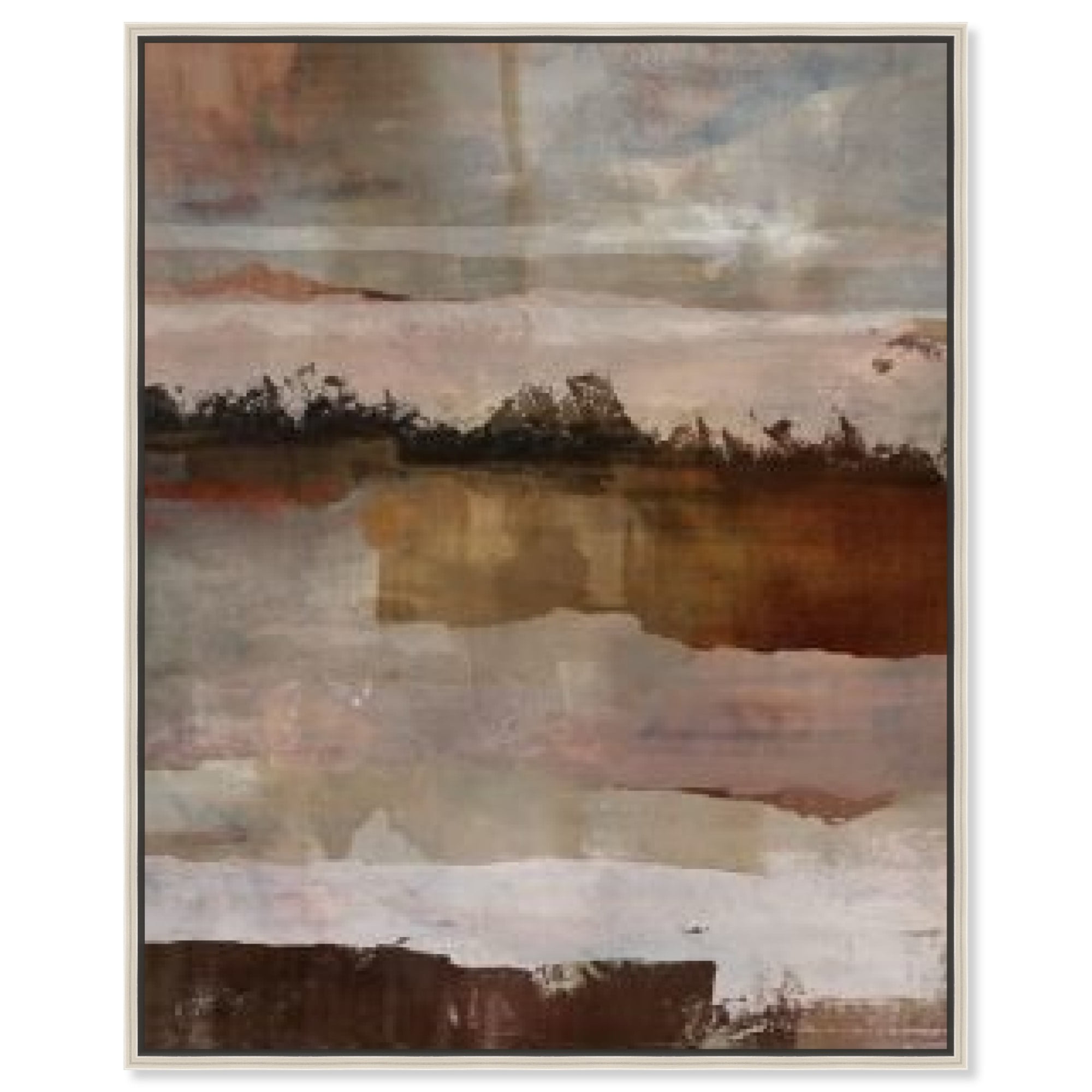 Boho Minimalist Abstract Canvas Art with Silver Frame, 36" x 45"
