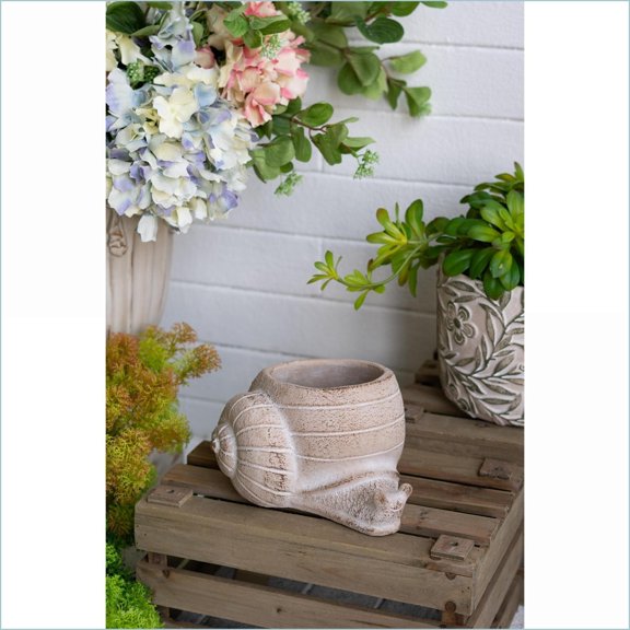 Planter | 8.3x7x4.7" Rustic Decorative Snail Cement Planter, Textured Beige, for Indoor Succulents Home Decor | Cement | Shape:Snail