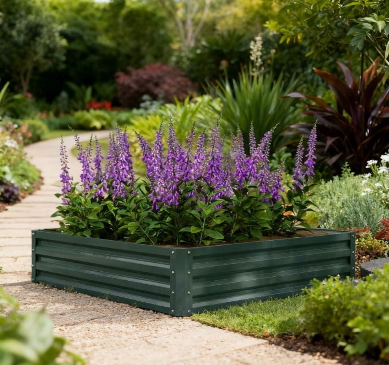 Planter Box, Metal Galvanized Raised Garden Bed for Growing Vegetables, Flowers, Herbs, Succulents
