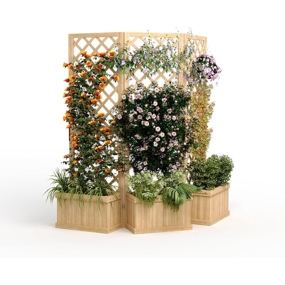 Planter Box with Trellis- 62"x10"x65" Freestanding 3-Panel Garden Divider with Raised Bed Drain Holes | Privacy Planters for Patio, Deck, Backyard | Planter with Trellis for Climbing Plants