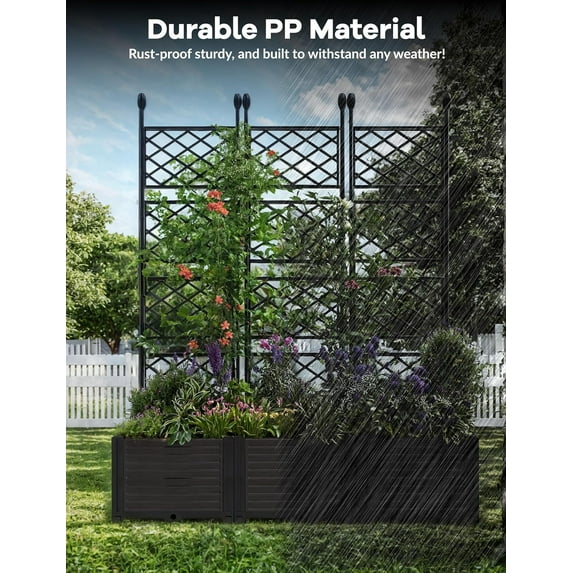 Planter Box Trellis,Large Outdoor Raised Garden Bed with Trellis,Outdoor Raised Box Privacy Screen for Climbing Plants,Planter Box for Patio Balcony Backyard Patio