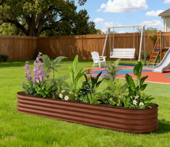 Planter Box with Safety Edging, Metal Galvanized Raised Garden Bed Kit