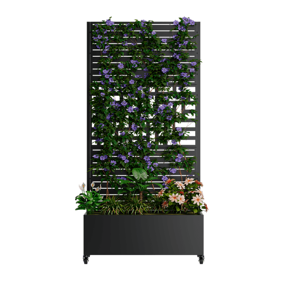 Planter Box with Trellis, Metal Raised Garden Bed with 4 Wheels Trellis & Privacy Screen for Climbing Plants, Vegetables, Vines