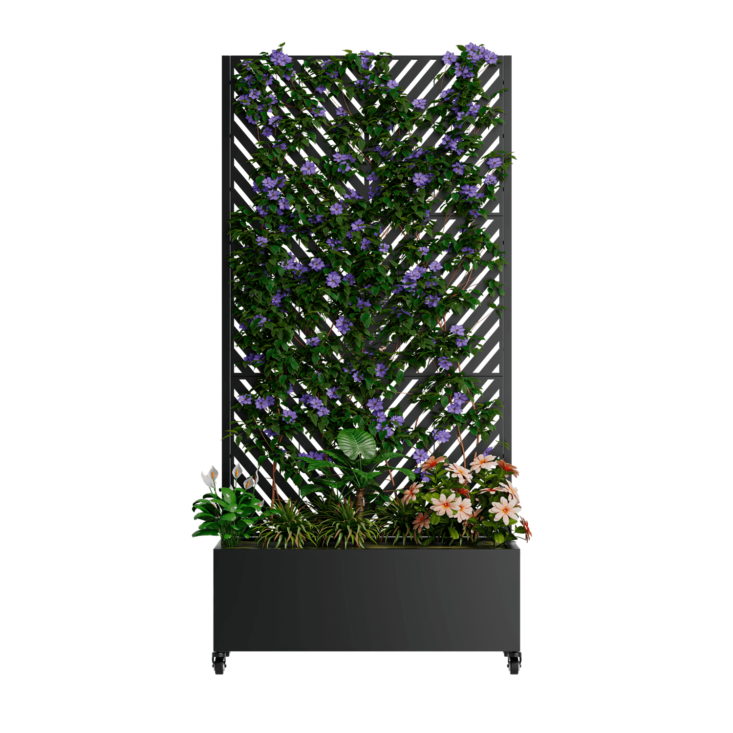 Planter Box with Trellis, Metal Raised Garden Bed with 4 Wheels Trellis & Privacy Screen for Climbing Plants, Vegetables, Vines